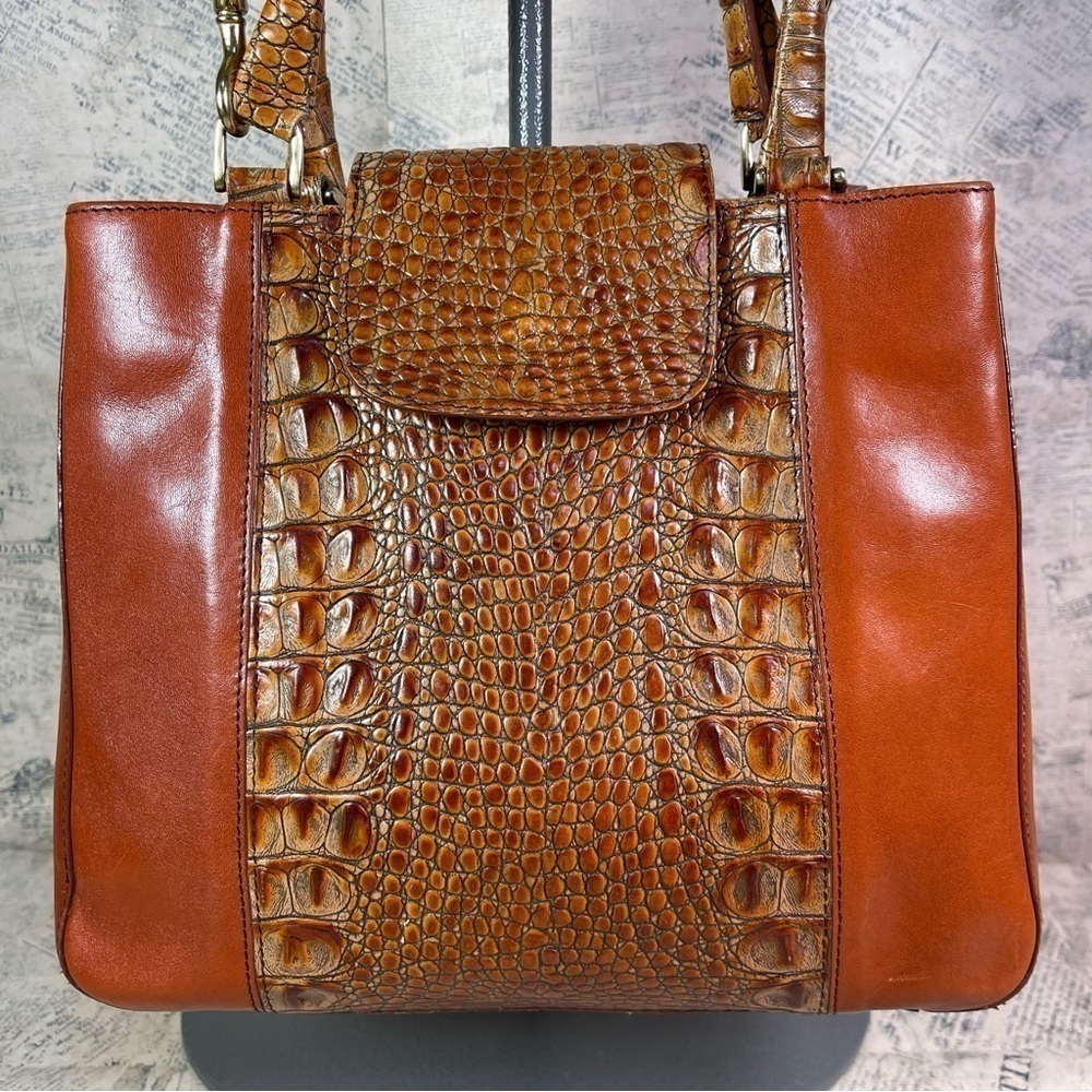 Vintage Brahmin Tuscan Brown Orange Croc Embossed Leather Satchel Crossbody Bag - Picture 3 of 15